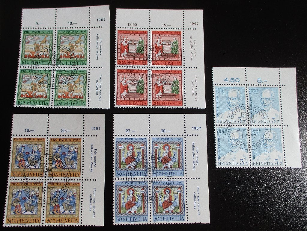 Zwitserland, serie Pro Patria 1967, in blokjes van vier, Postzegels en Munten, Postzegels | Europa | Zwitserland, Verzenden, Gestempeld