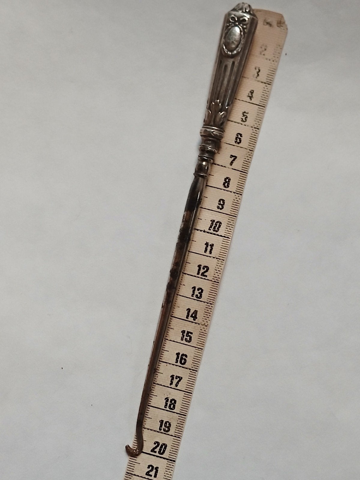 antiek zilver veterhaak corsethaak knopenhaak knoophaakje, Ophalen, Zilver