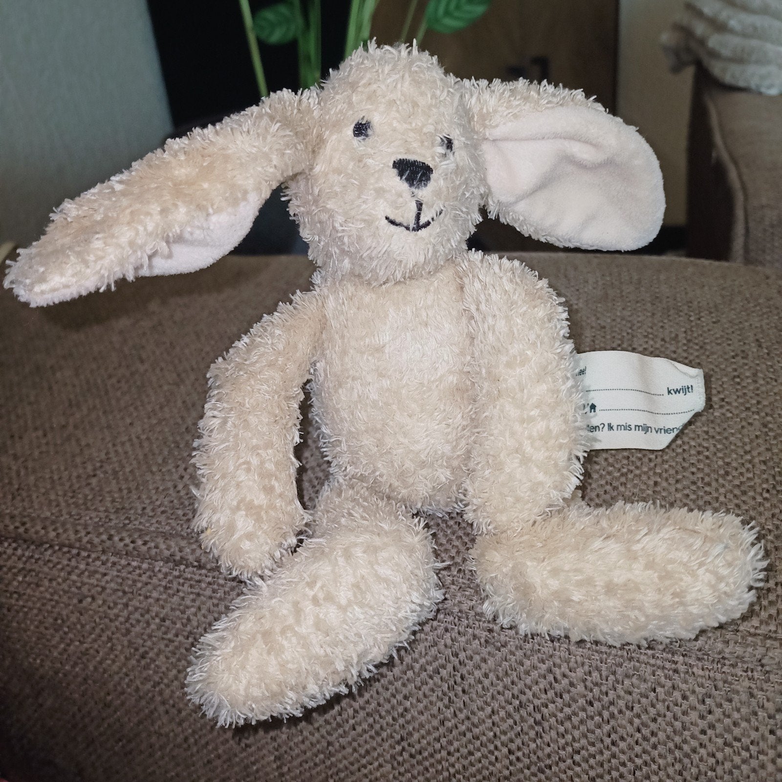 Hema beige touwtjes pluche konijn (20 cm)., Hema, Konijn, Ophalen of Verzenden, Zo goed als nieuw