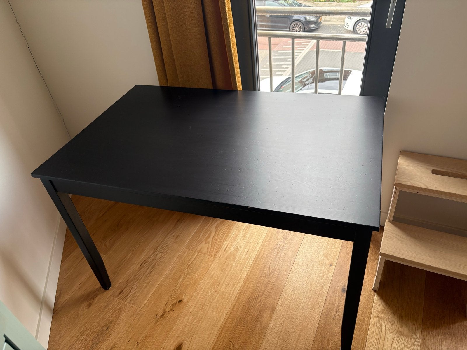 IKEA Lerhamn houten tafel 120x75, zwart, Ophalen, Gebruikt, 100 tot 150 cm, Tot twee personen