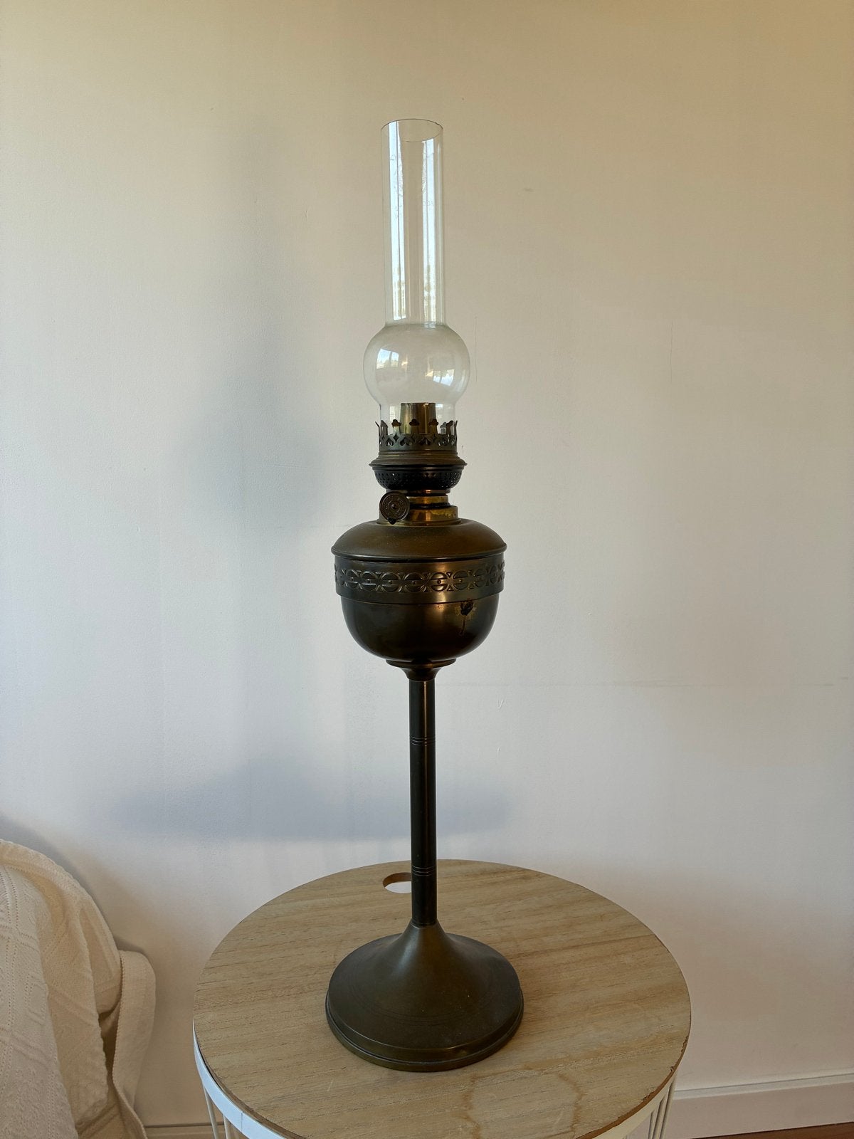 Antieke olielamp, koper 63 cm hoog, Antiek en Kunst, Ophalen