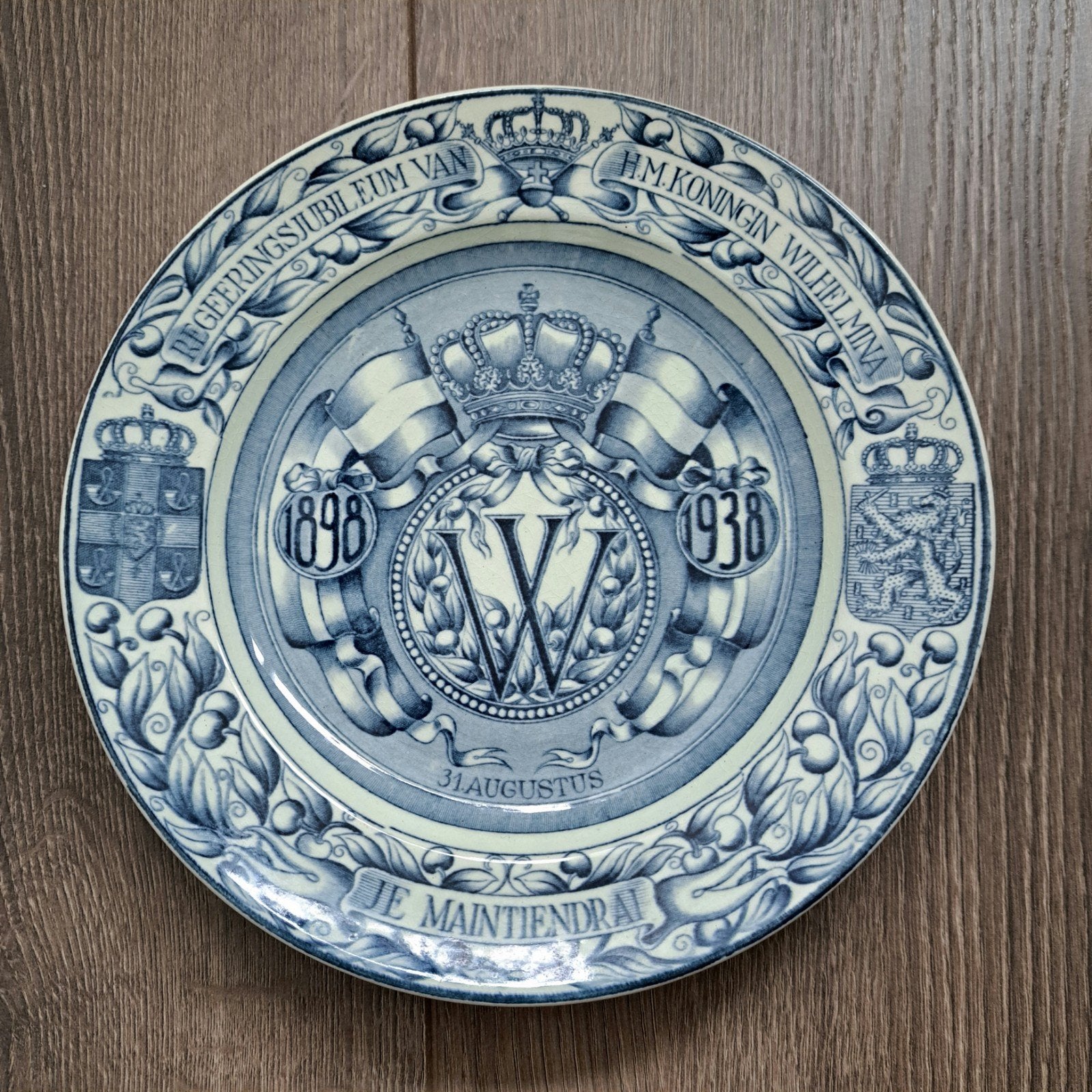 Delfts Blauw Herdenkingsbord Koningin Wilhelmina 1898-1938, Ophalen of Verzenden