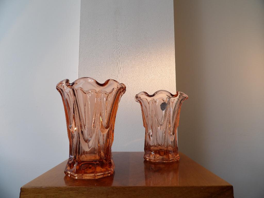 Art Deco Vazenset Boheems SKLO, peach/orange, Antiek en Kunst, Ophalen of Verzenden