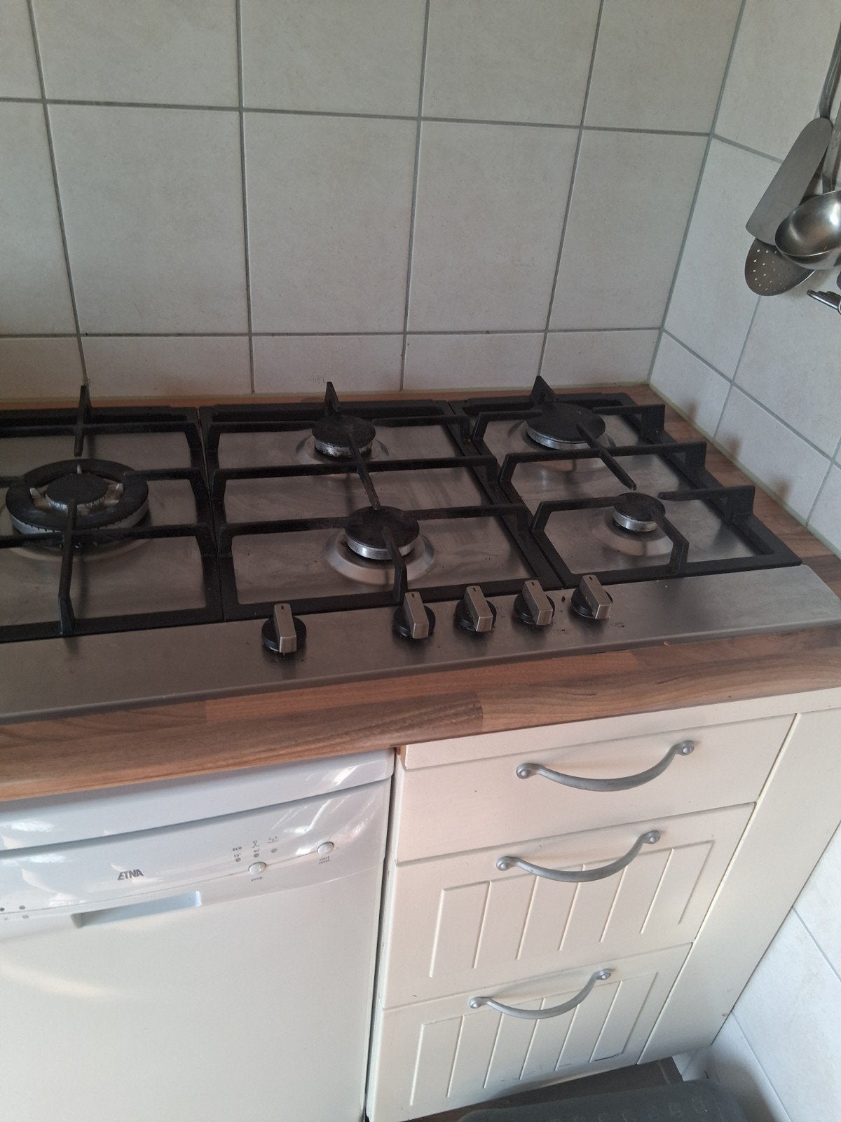 Gaskookplaat met afzuigkap en onderkast, Ophalen, Gebruikt, Vrijstaand, Wandschouwkap