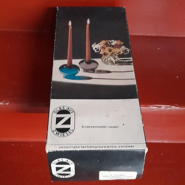 3 glazen kandelaars/vaasjes Zwiesel, Overige materialen, Gebruikt, Blauw, Ophalen of Verzenden