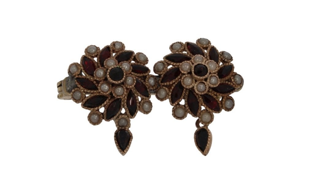 Granaat parels antieke fraaie 14k gouden broche dames, Verzenden, Goud, Broche, Met edelsteen