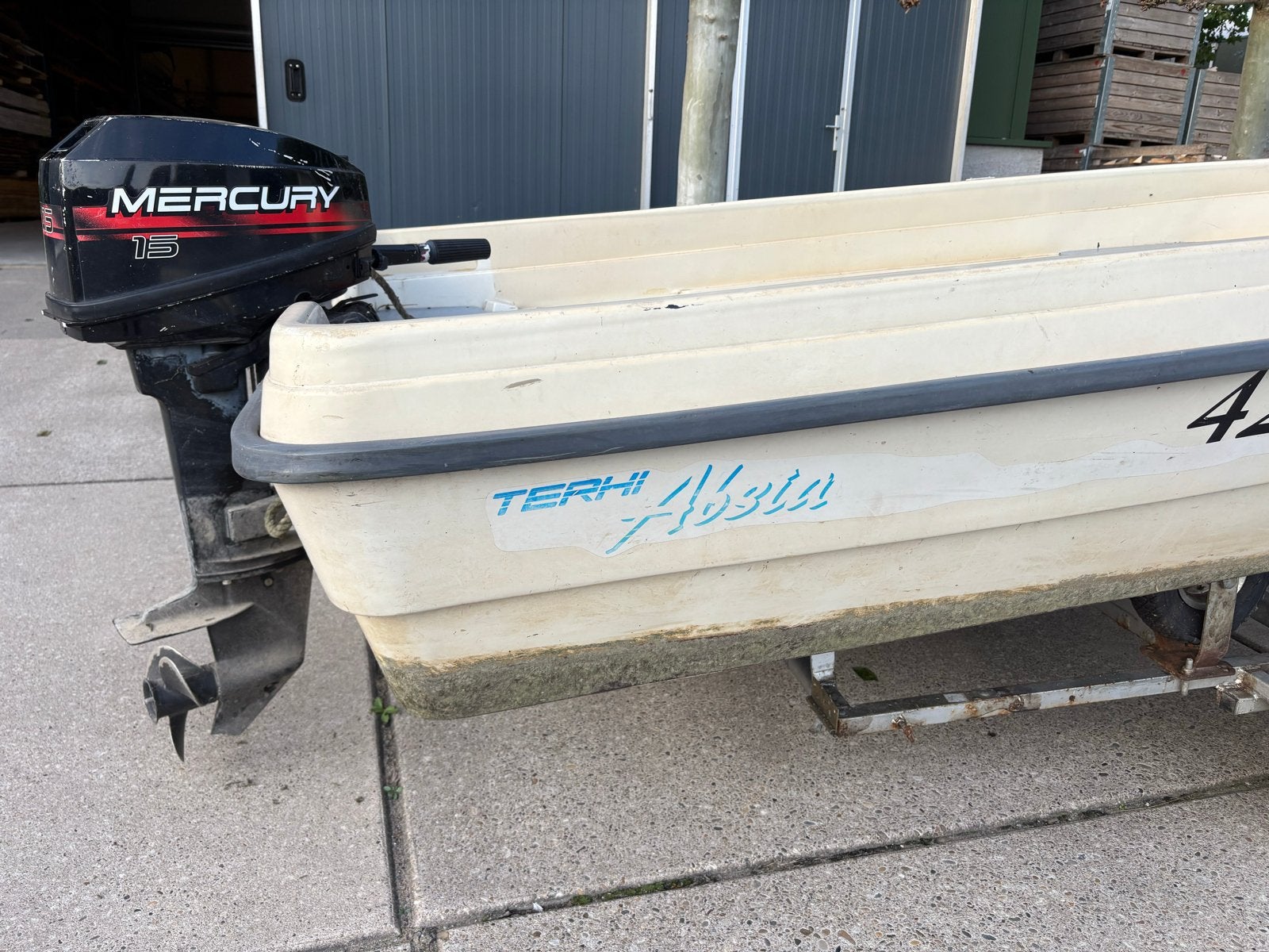 Terhi 420 visboot met Mercury 15pk buitenboordmotor, Overige merken, Gebruikt, Buitenboordmotor, Trailer