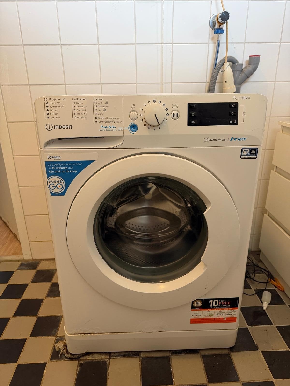 Indesit wasmachine 7kg 1400 toeren InverterMotor, Witgoed en Apparatuur, Ophalen, Gebruikt, Voorlader, 85 tot 90 cm