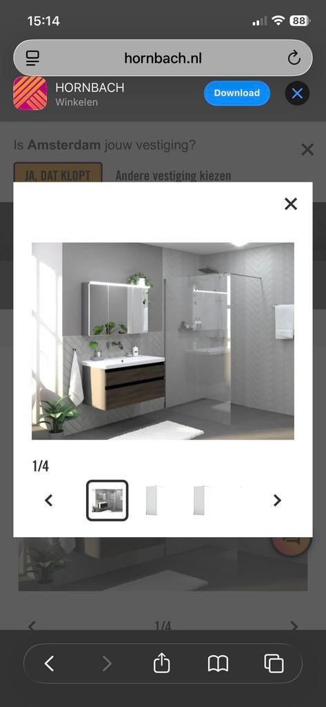 Douchewand glas 1cm dik, 200x139 cm, incl. bevestigingen, Huis en Inrichting, Ophalen, Zo goed als nieuw