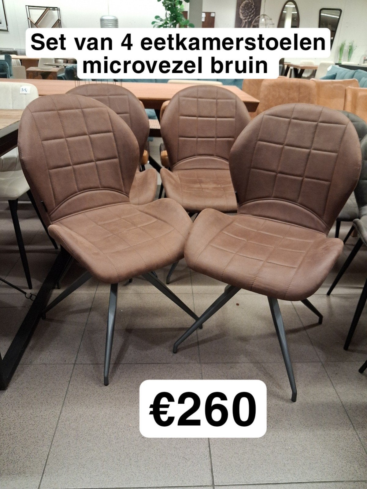 nieuwe set eetkamerstoelen 4x microvezel bruin €260, Ophalen, Bruin, ., Nieuw