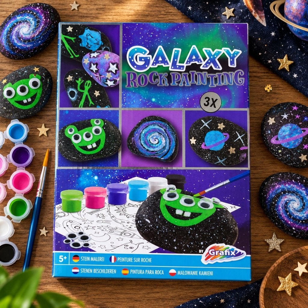 Stenen Schilderen Galaxy – Complete DIY Knutselset 3 Stenen, Hobby en Vrije tijd, D, Nieuw, Schilderen op nummer, Ophalen of Verzenden