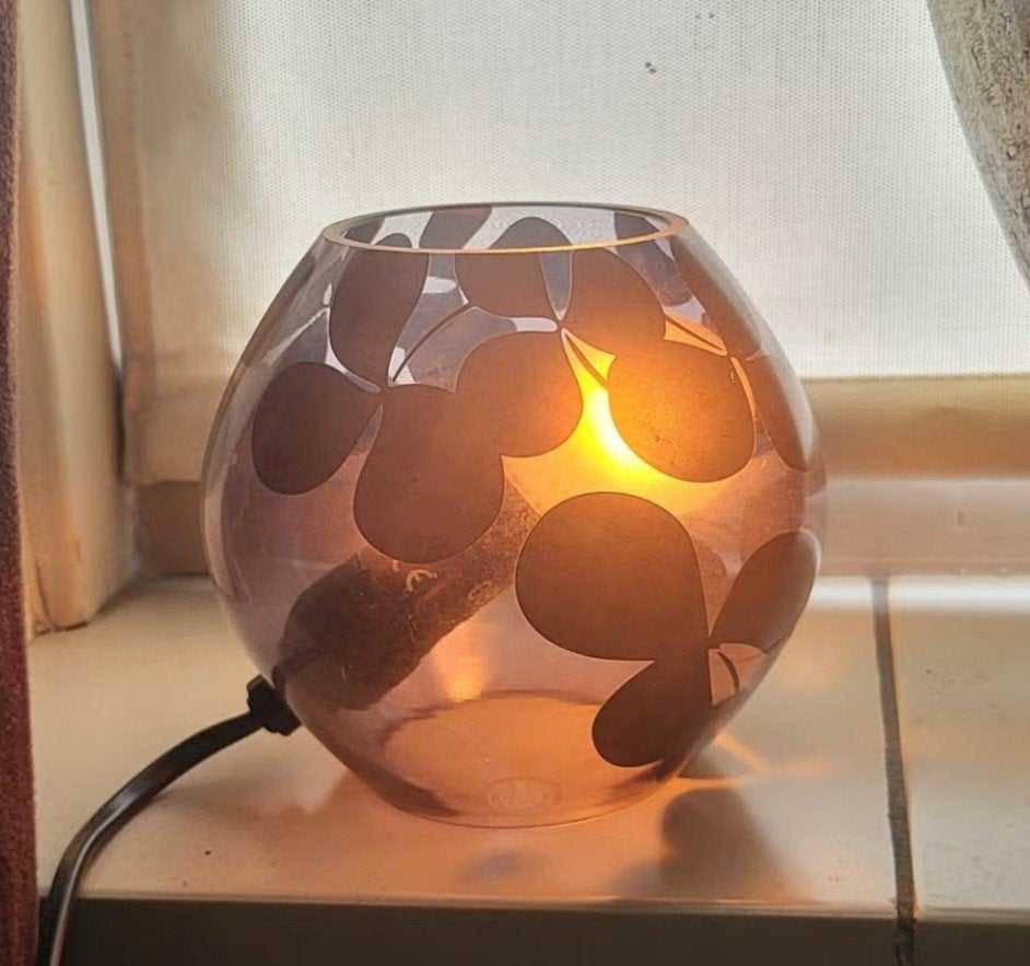 Ikea Knubbing glazen sfeerlampje / tafellamp met bloemmotief, Ophalen, Zwart, IKEA, Met stekker