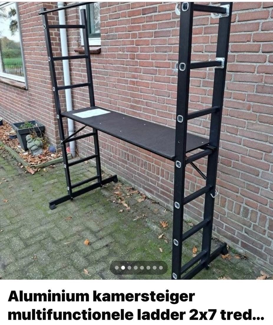 Aluminium kamersteiger multifunctionele ladder 2x7 treden, Ophalen, Nieuw, Ladder, Opvouwbaar of Inschuifbaar
