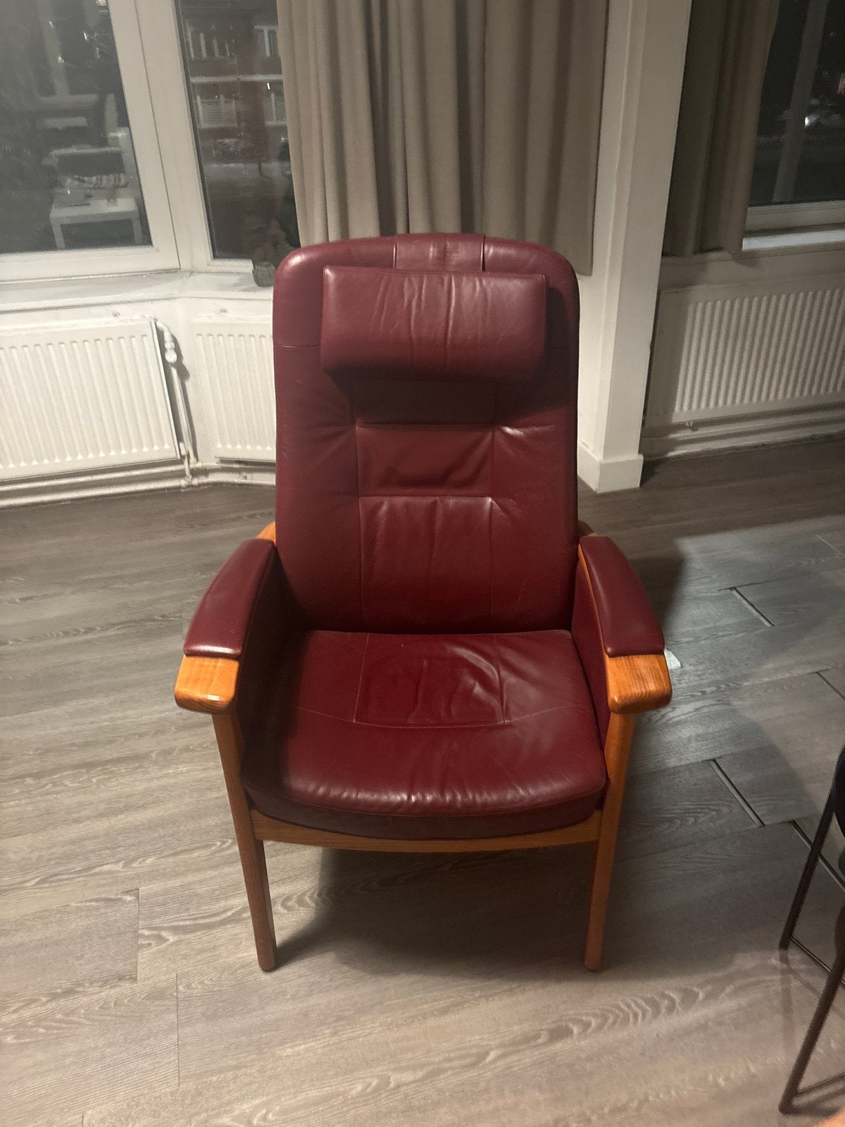 Comfortabele bordeauxrode leren fauteuil, Ophalen, Gebruikt, Overige kleuren, Eén