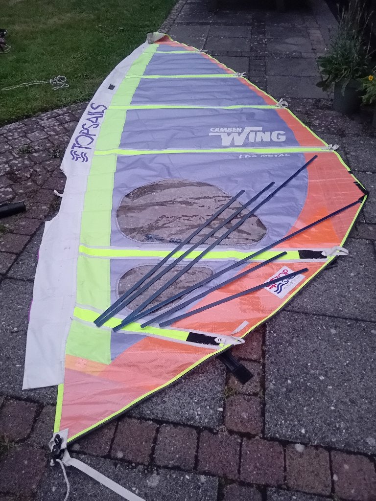Surfzeil Topsails CamberWing 5.0 + giek, Gebruikt, Met giek, 3.5 tot 5 m², Zeil