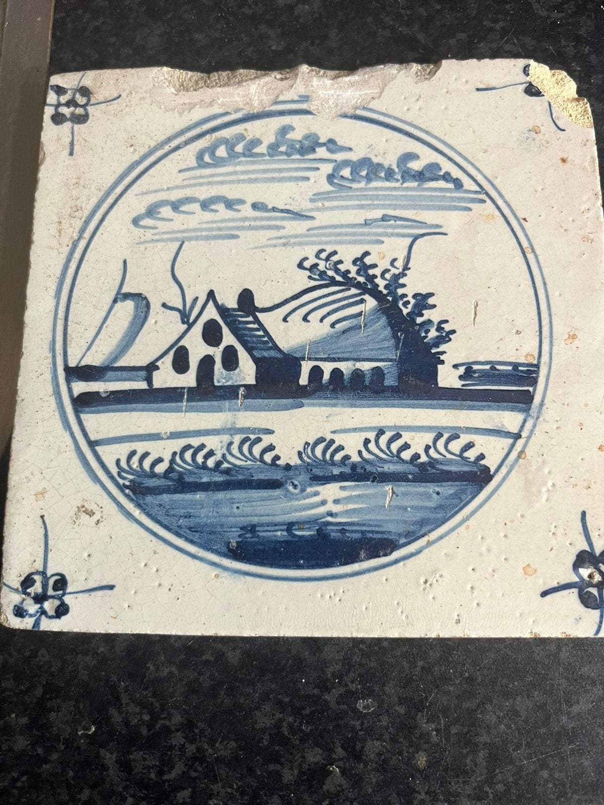 Antiek Tegeltje - Boerderij 13 x 13 cm, Ophalen of Verzenden