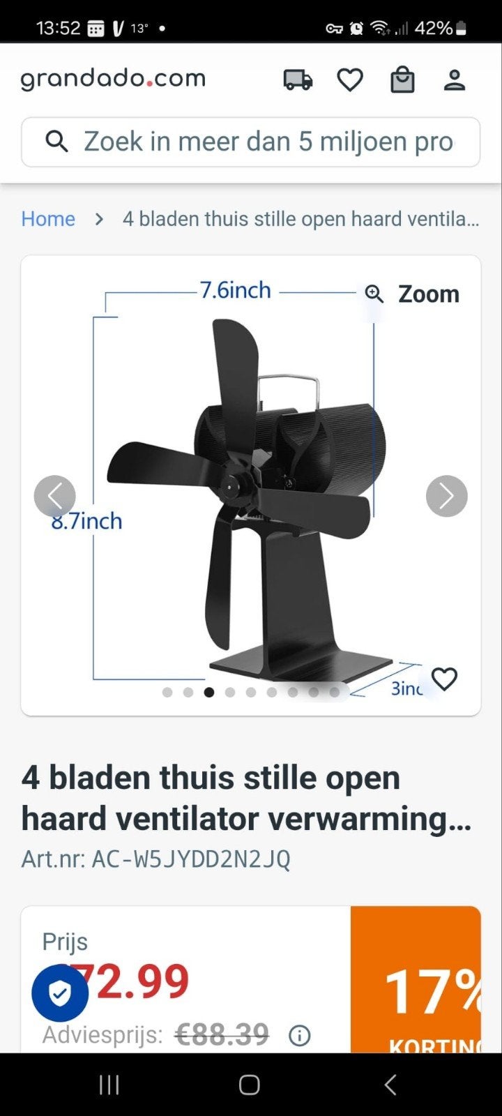 Warmte Aangedreven Kachelventilator - Zwart, Huis en Inrichting, Ophalen of Verzenden, Nieuw, Vrijstaande haard, Elektrische haard