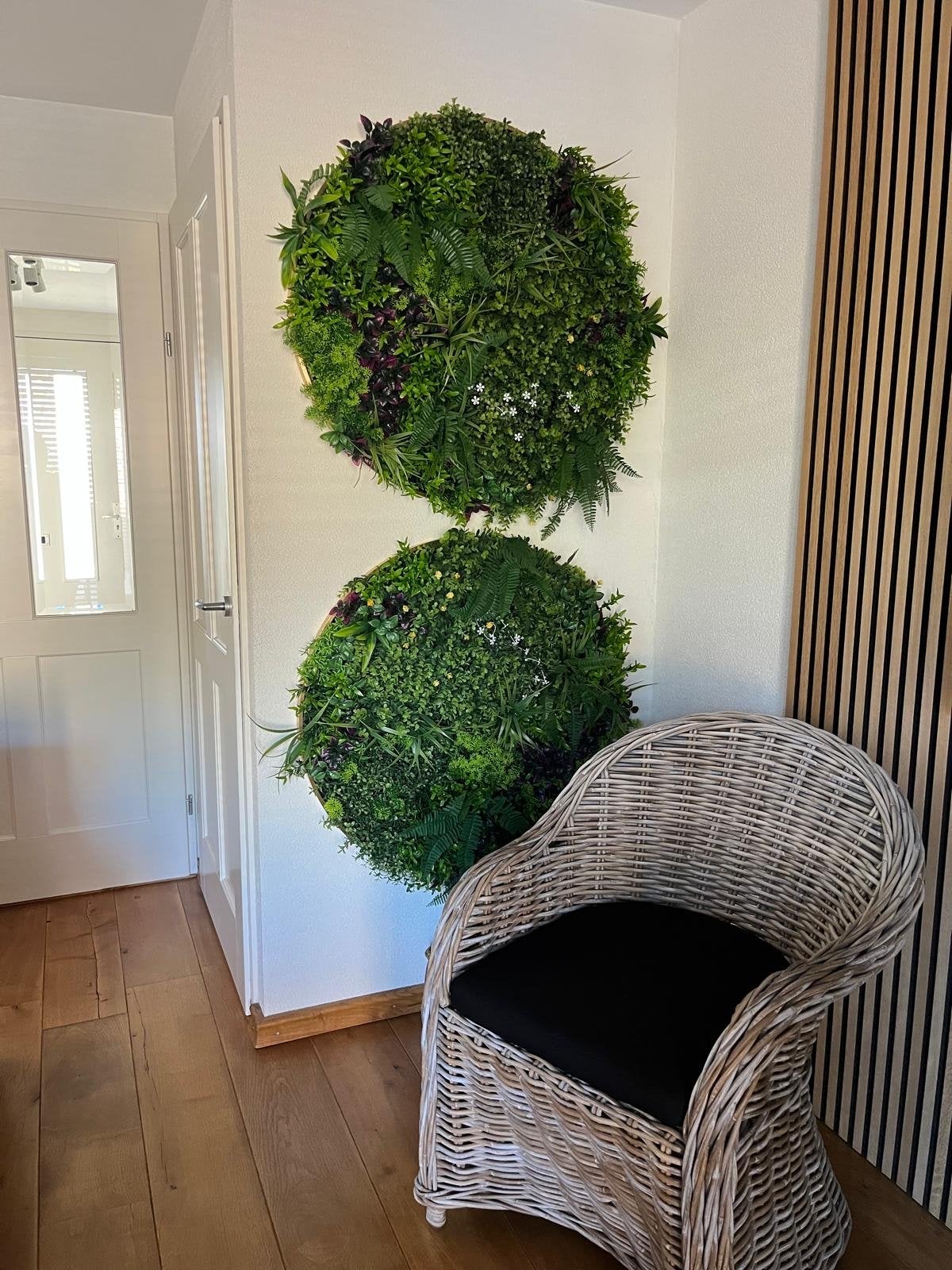 2x Wanddecoratie met kunstplanten - Groene wandcirkels, Ophalen, Groen, Nieuw, Kunststof