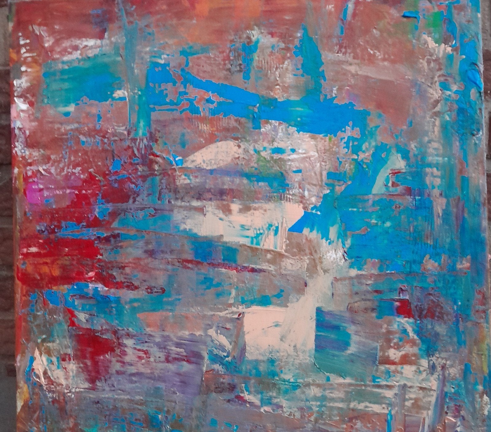 Schilderij Acryl op doek "Koraalrif "  50x50cm, Ophalen of Verzenden