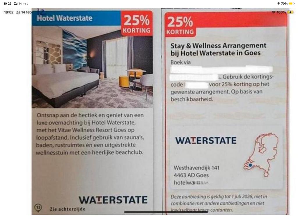 Kortingsbon Hotel Waterstate (KWF), Twee personen, Kortingsbon, Arrangement