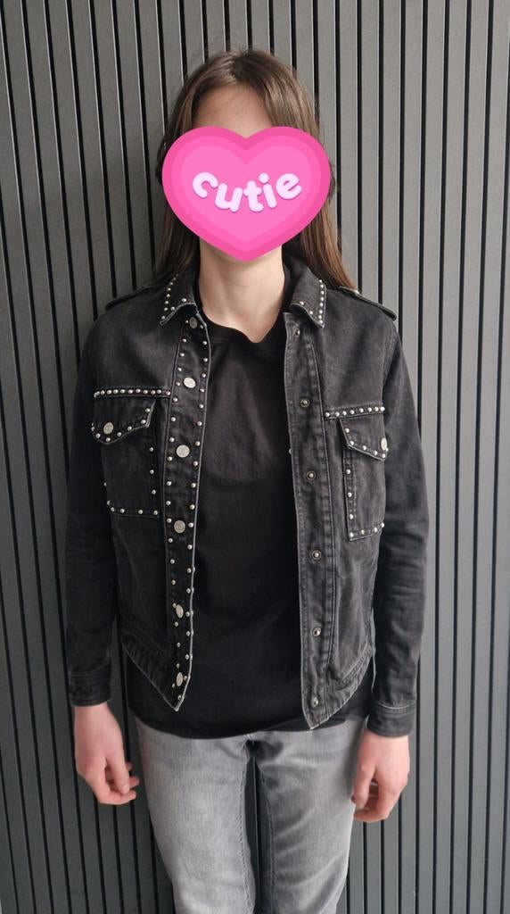 Zwarte spijkerjas met studs - Stoer en trendy!, Seven Sisters, Zwart, Ophalen of Verzenden, Zo goed als nieuw