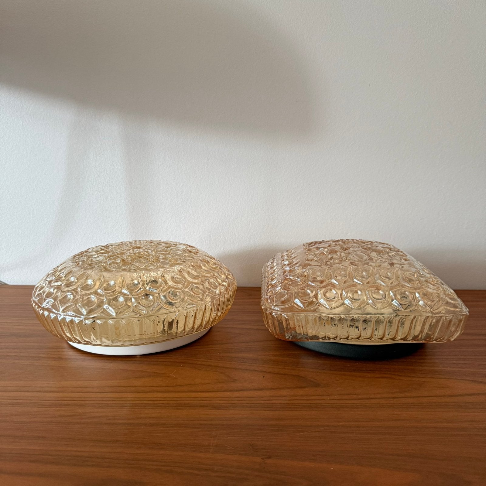 Plafonnière, wandlamp, amber glas, vintage, retro, jr 60/70, Ophalen of Verzenden, Zo goed als nieuw, Glas