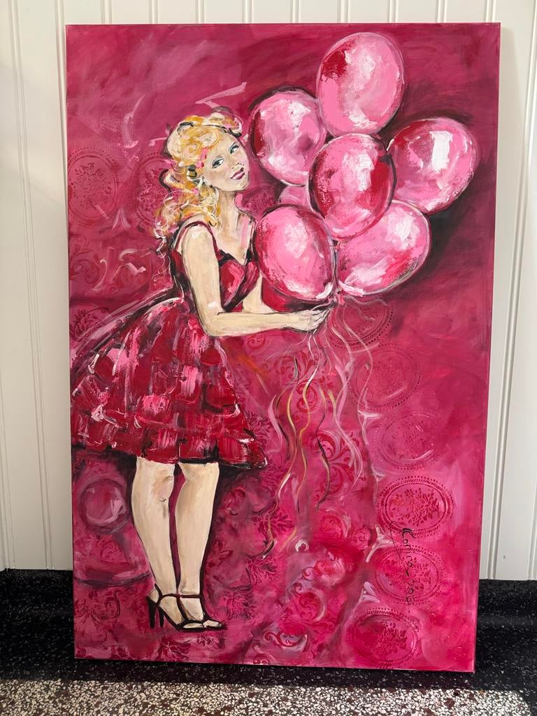 Olieverf schilderij meisje met ballonnen, Ophalen