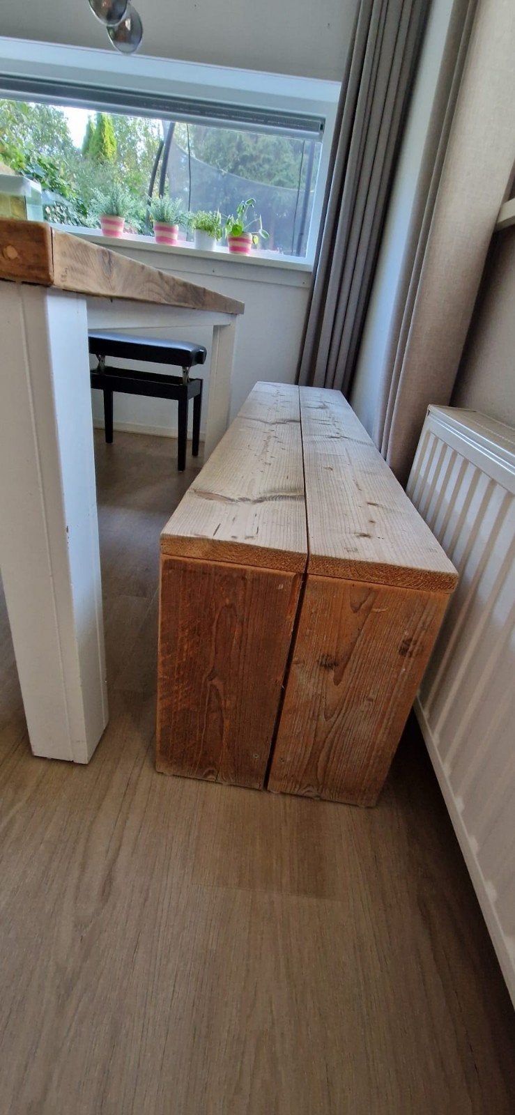 Robuuste houten eettafel met bankje, Ophalen, Gebruikt, Hout, Rustiek, Landelijk