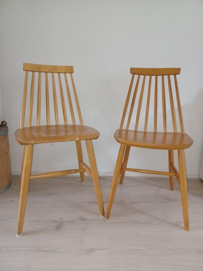 2 vintage spijlen stoelen jaren 60 / 70 zweeds design, Ophalen, Gebruikt