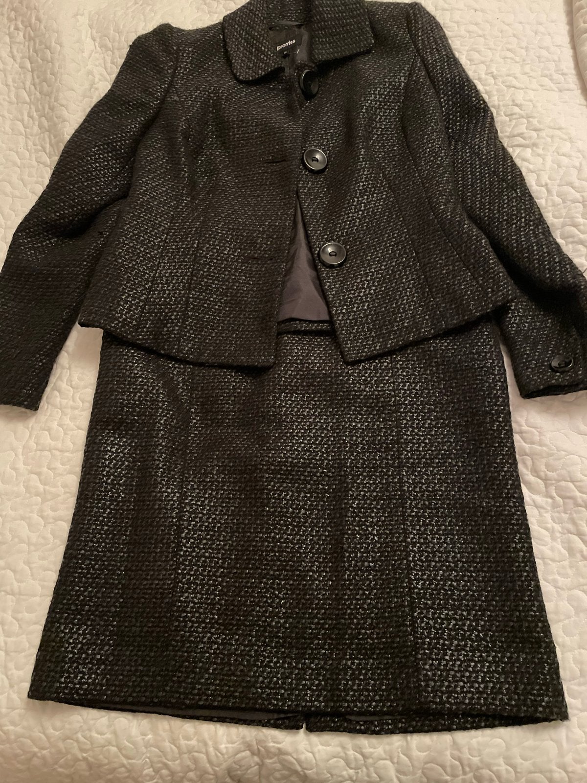 Promiss zwart tweedelig kostuum - Jasje en rok, Maat 38/40 (M), Kostuum of Pak, Verzenden, Zwart