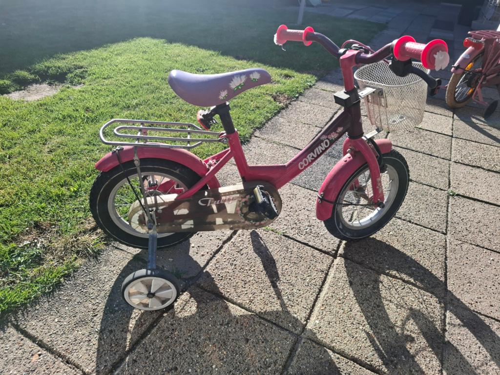 Roze kinderfiets met zijwieltjes - Corvino, Ophalen, Terugtraprem, Zijwieltjes, Gebruikt