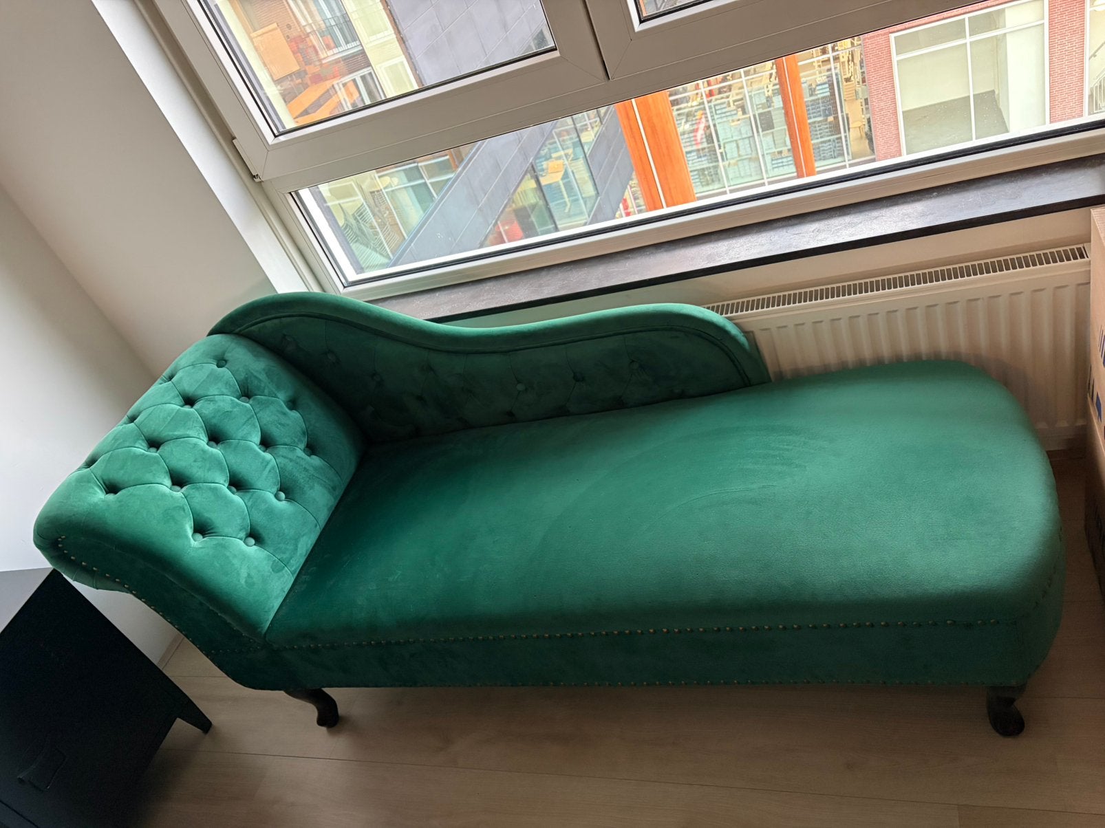 Chaisongue bank groen fluweel, Ophalen, Gebruikt, Eenpersoons, Minder dan 150 cm