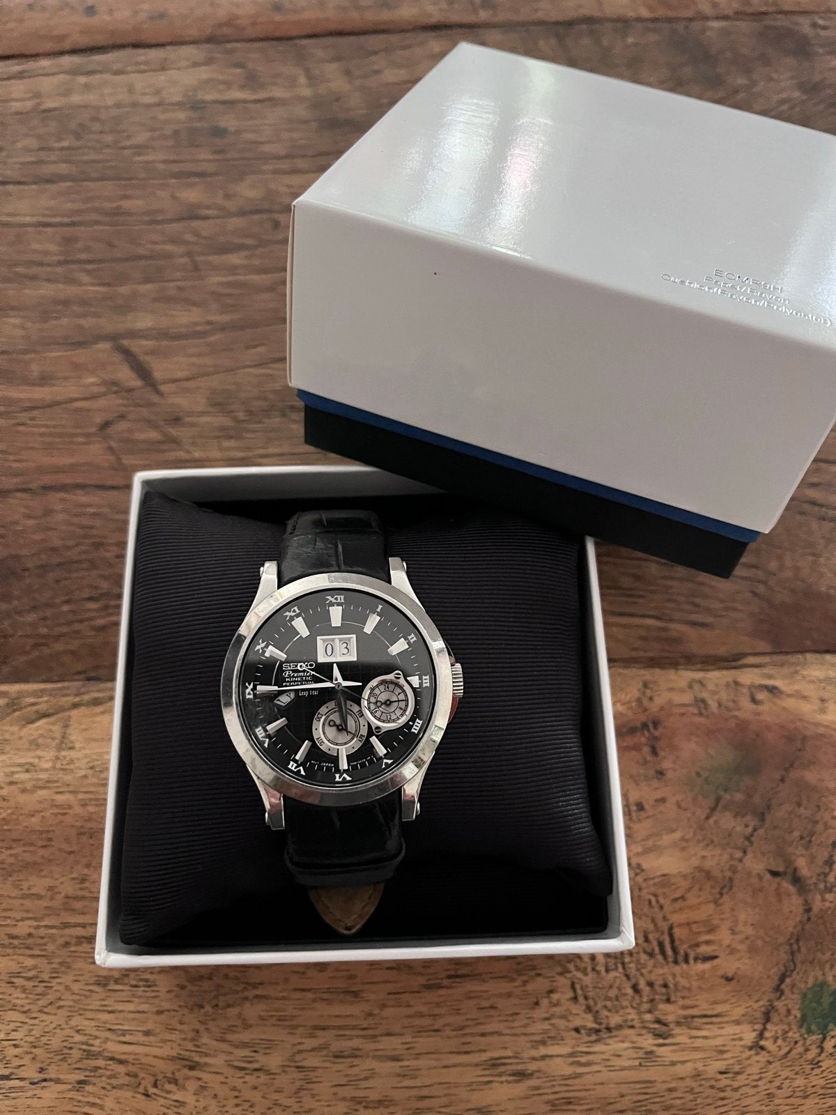 Seiko Premier Kinetic Perpetual Calendar Horloge, Seiko, Staal, Polshorloge, Ophalen of Verzenden