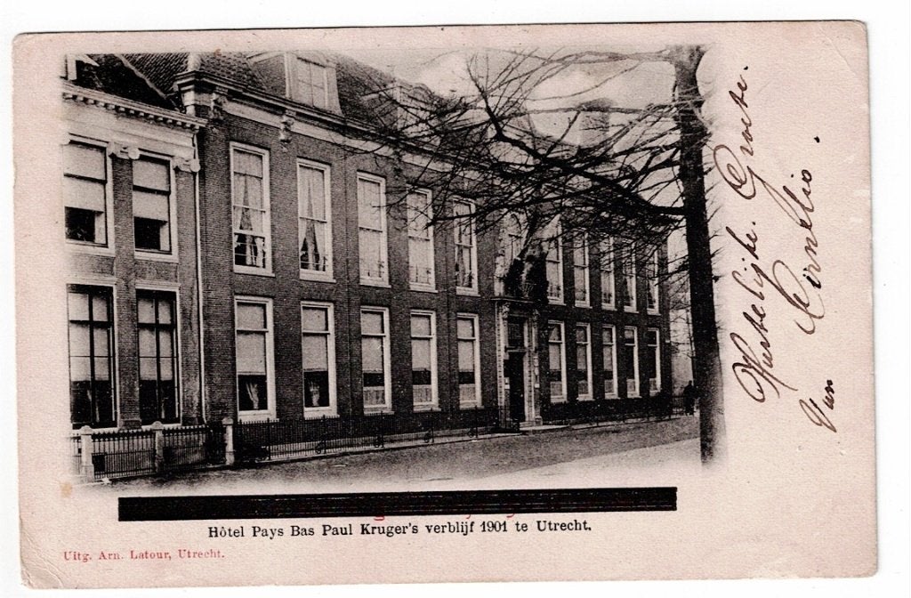 Utrecht 1904. Hotel Pays Bas Paul Kruger's verblijf in 1901., Verzamelen, Ophalen of Verzenden, Voor 1920, Gelopen, Utrecht