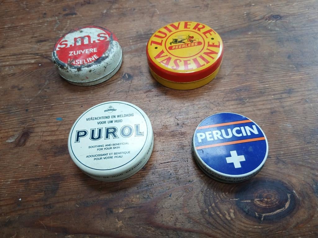 4 vintage vaseline blikjes blikken, Verzamelen, Ophalen of Verzenden, Gebruikt, Overige