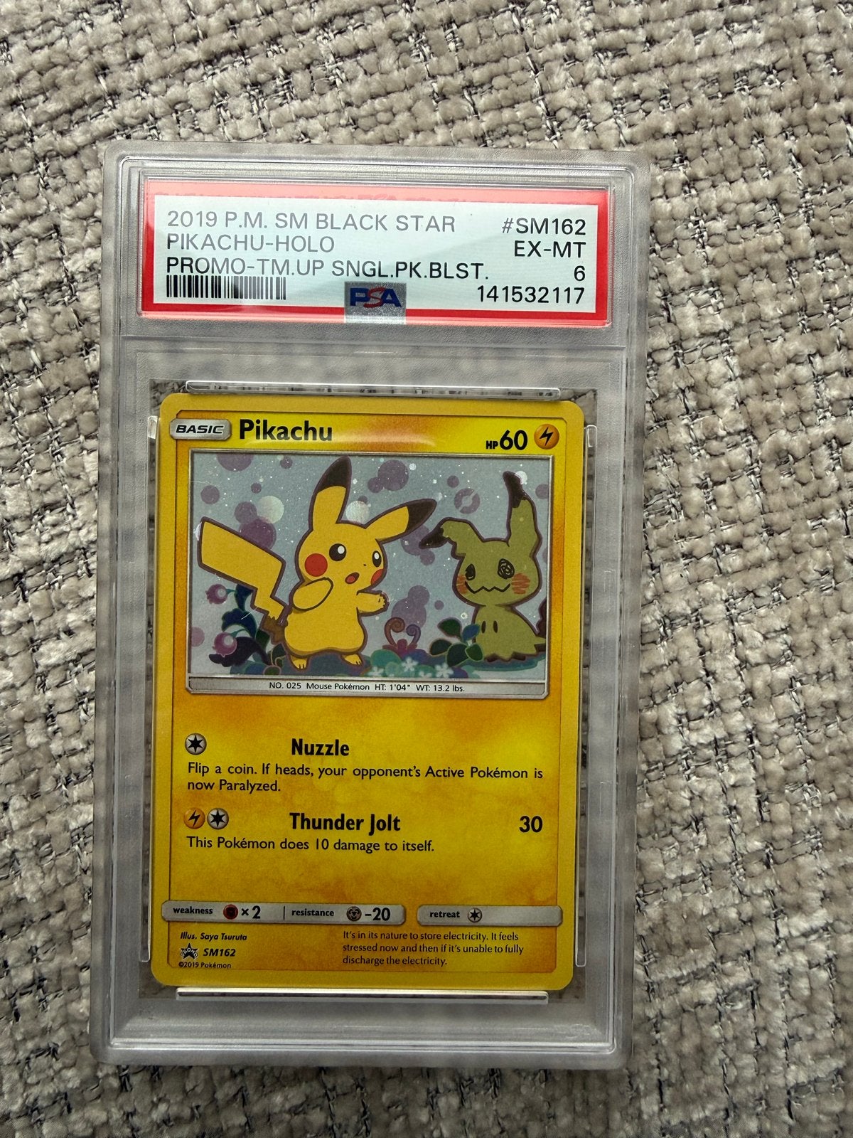 Pokemon Pikachu #SM162 PSA 6 EX-MT Promo Kaart, Verzenden, Gebruikt, Losse kaart, Foil