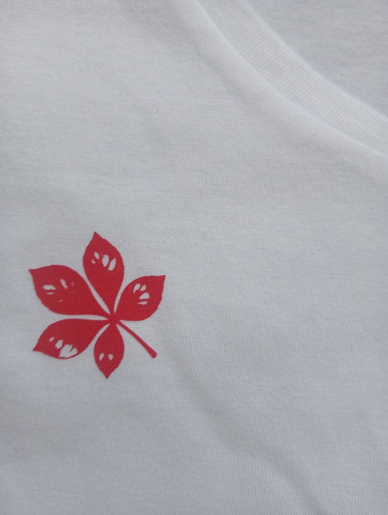 Wit V-hals T-shirt met rode bladprint, Wit, Nieuw, Ophalen of Verzenden, Onbekend
