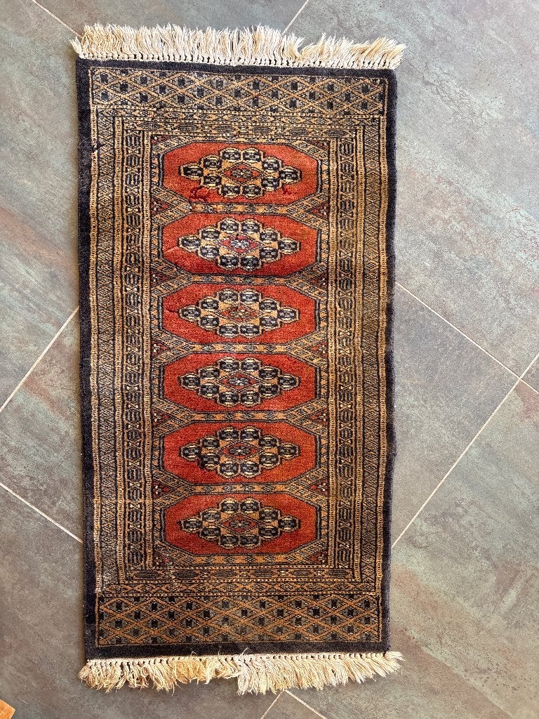 Handgeknoopt Oosters Tapijt / Loper (Bukhara / Jaldar), Ophalen, Minder dan 50 cm, Gebruikt, 50 tot 100 cm