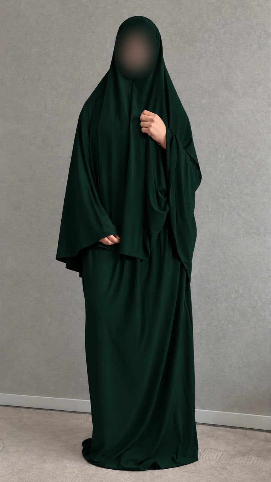 Donkergroene jersey Abaya met khimar, Verzenden, Nieuw, Groen, Onder de knie