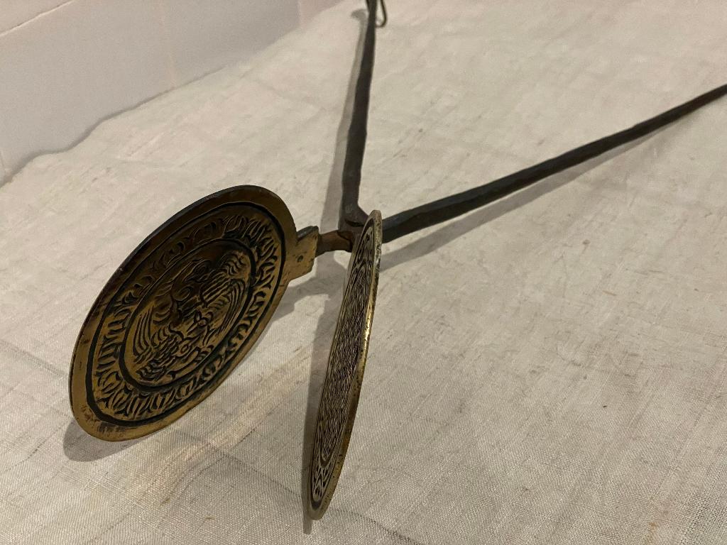 antiek wafelijzer kniepertje messing met smeedijzer, Antiek en Kunst, Ophalen of Verzenden