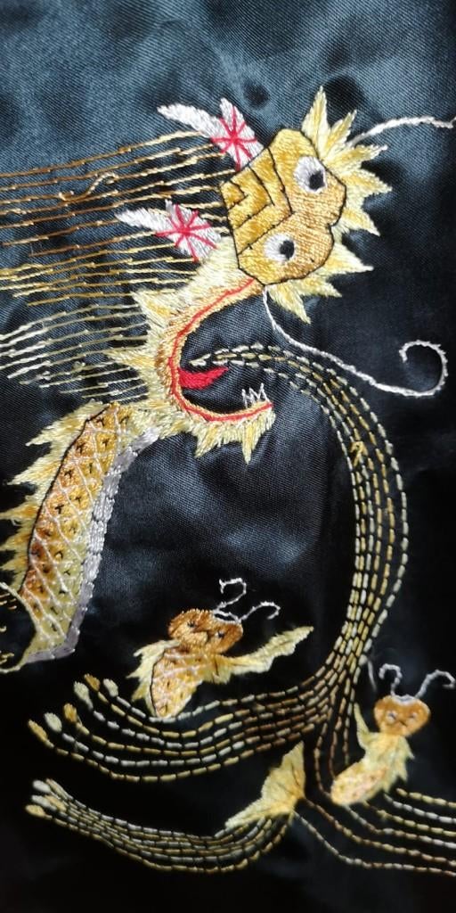Zijdezachte Unisex Kimono met Gouden Draak – ca. 120 cm, Carnaval, Verzenden, Maat 42/44 (L), Zo goed als nieuw