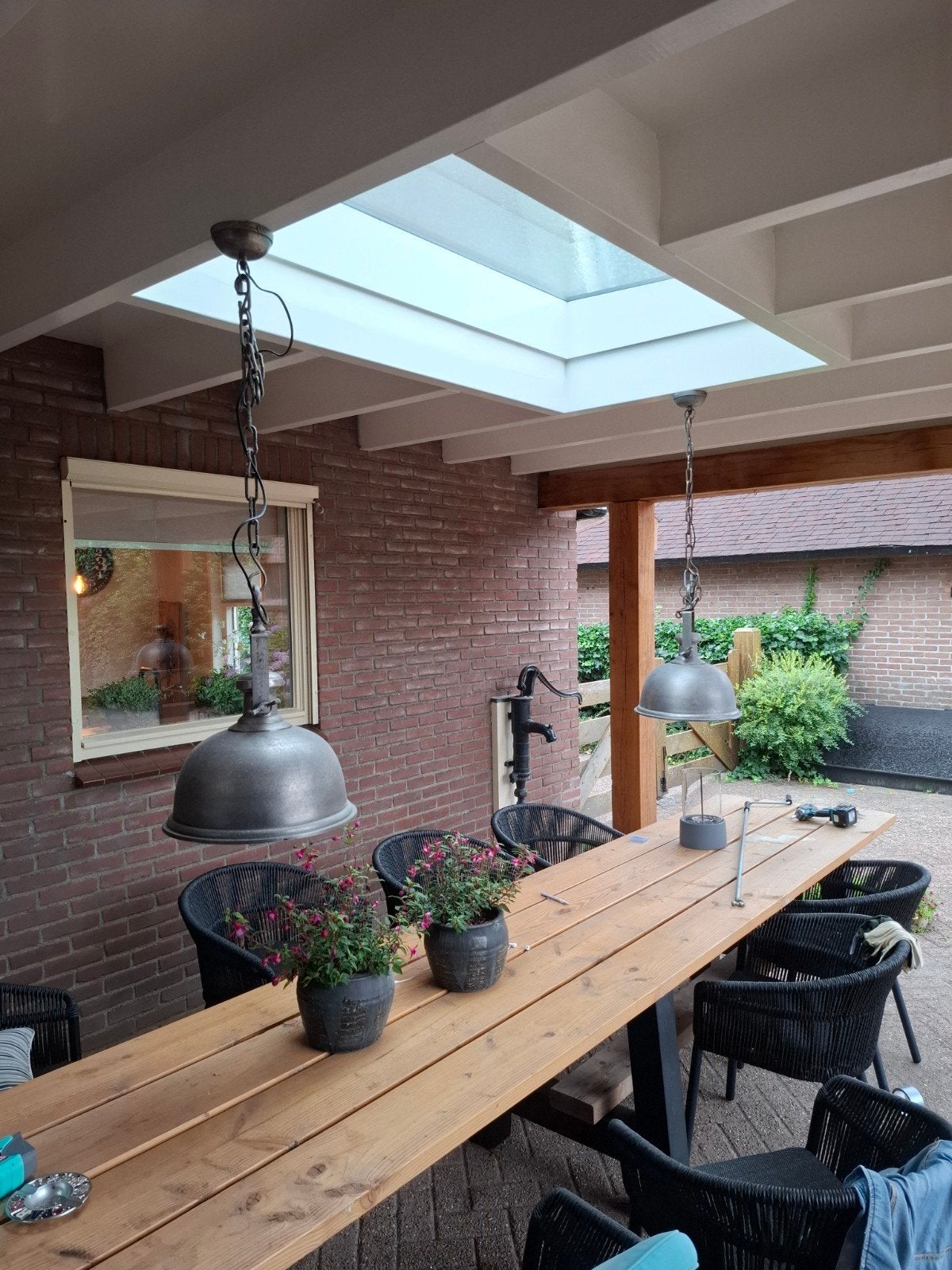 Industriële hanglampen voor buiten - Set van 2, Ophalen, Gebruikt, E27 (groot), Metaal