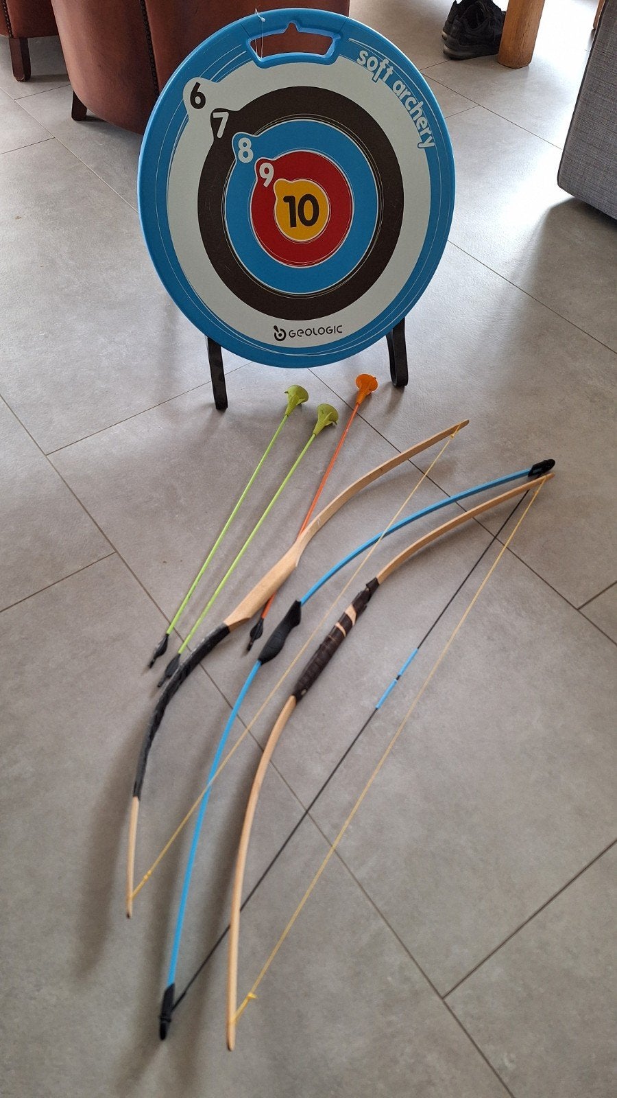 Boogschietset voor kinderen: 2 bogen, 3 pijlen, 1 doelwit, Ophalen, Gebruikt, Recurveboog