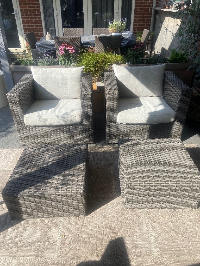 Lounge stoelen met hockers, Tuin en Terras, Gebruikt, Stoel, Loungeset, Wicker