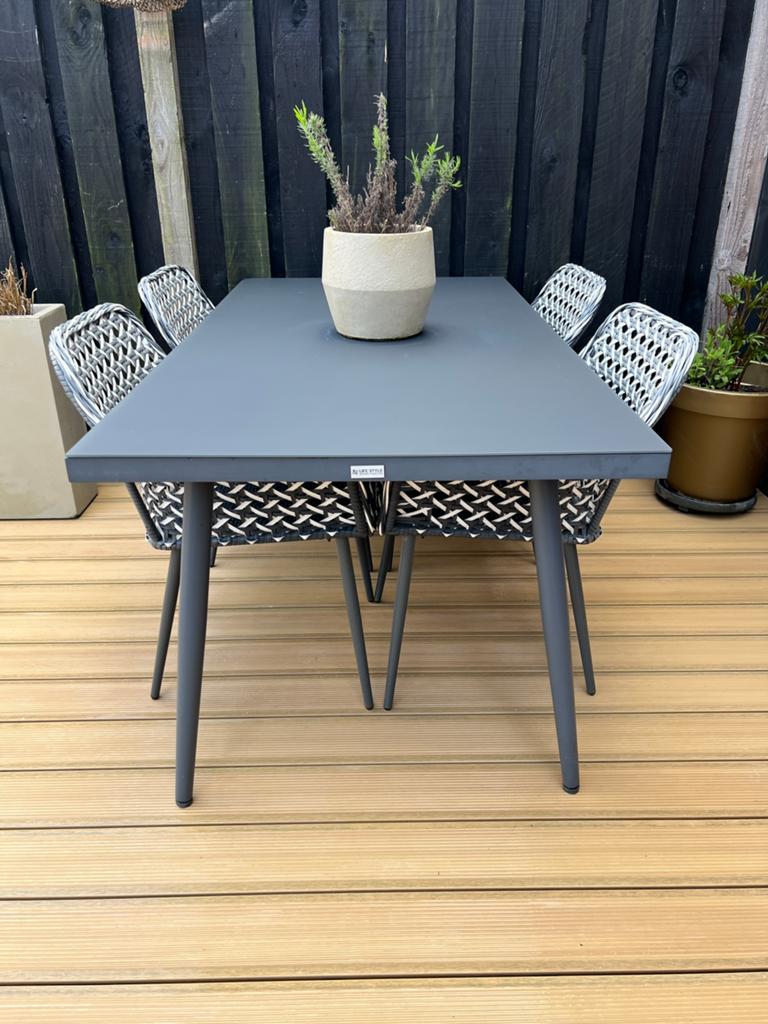 Design tuinset van Lifestyle en stoelen van Domani, Tuin en Terras, Tuinsets en Loungesets, Ophalen, Zo goed als nieuw, Eettafel