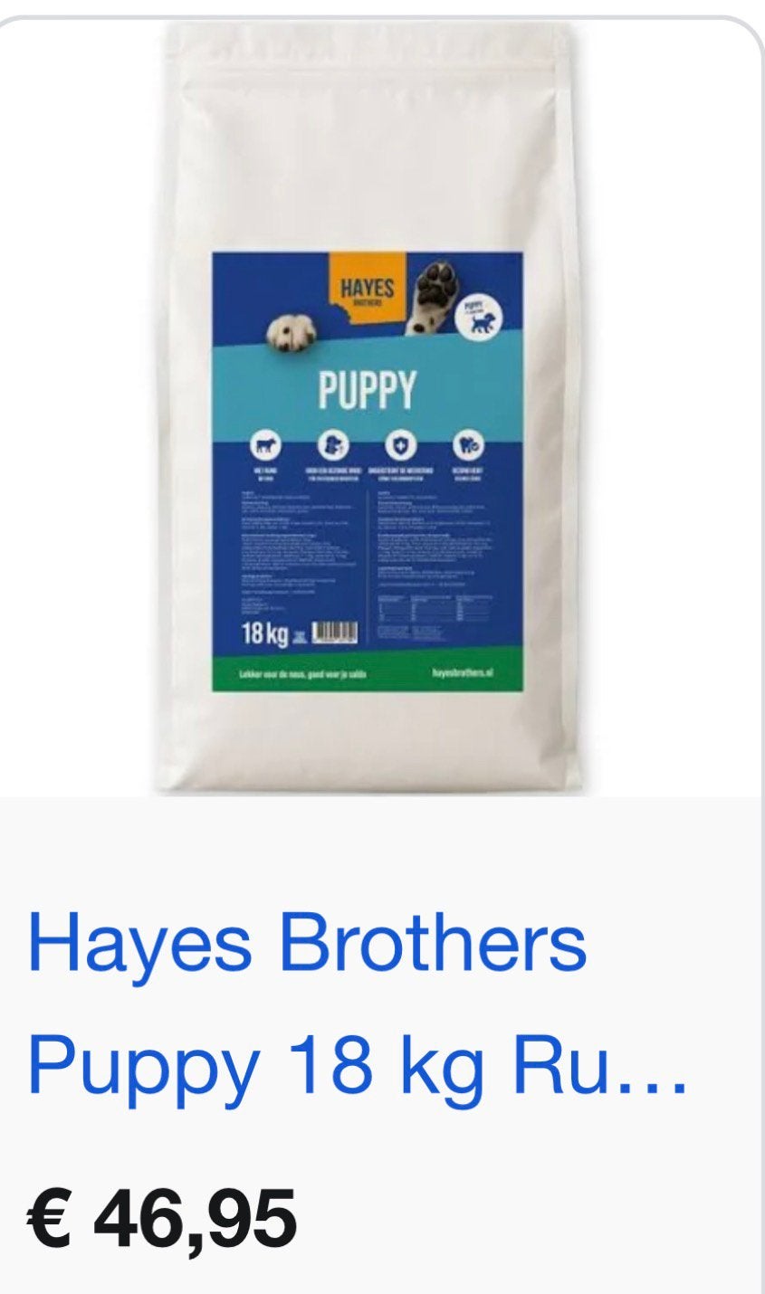 Hayes Brothers puppy brokken 18 kg, Dieren en Toebehoren, Ophalen of Verzenden, Hond