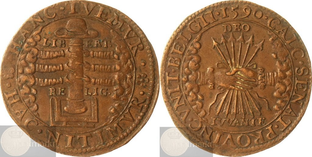 Rekenpenning - 1590 Dordrecht: Maurits, stadhouder Gewesten, Postzegels en Munten, Ophalen of Verzenden, Overige materialen, Nederland
