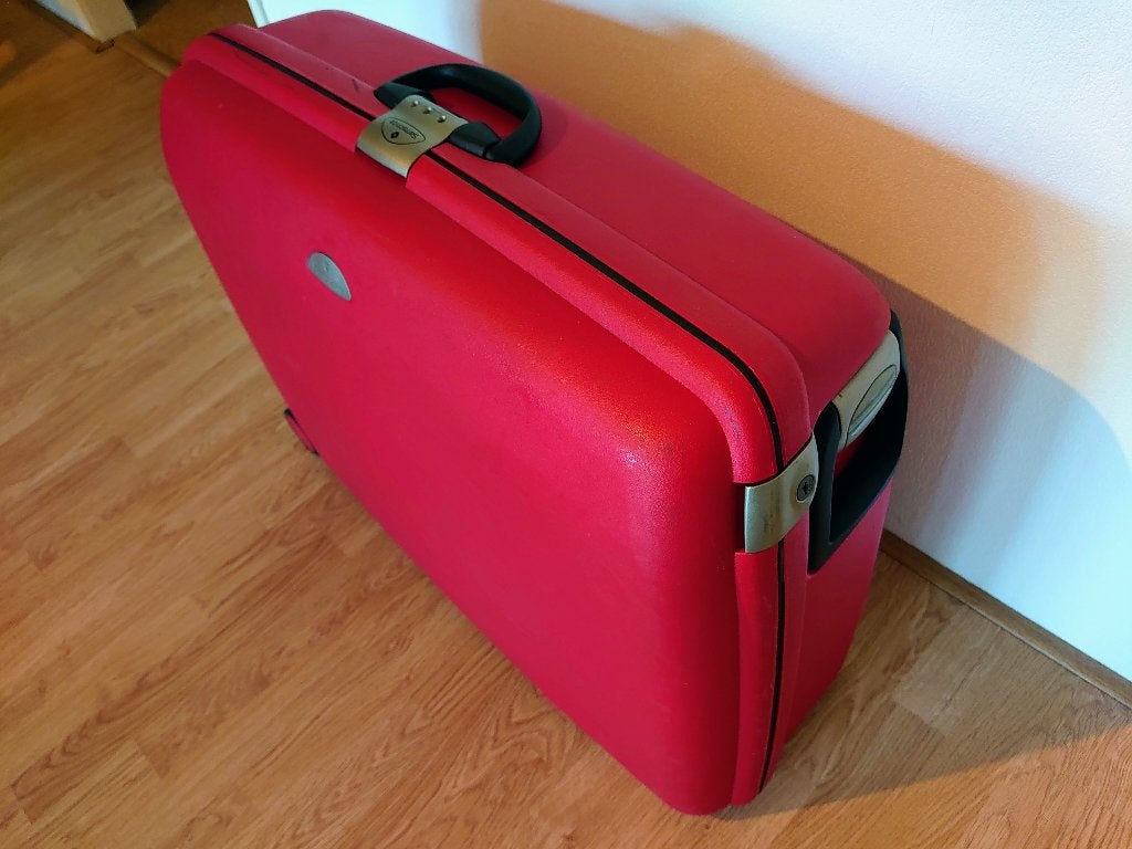 Samsonite rode koffer, Gebruikt, Hard kunststof, 45 tot 55 cm, 70 cm of meer