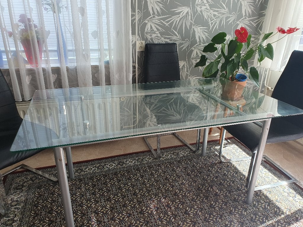 Glazen eettafel, Ophalen, 50 tot 100 cm, Zo goed als nieuw, Glas