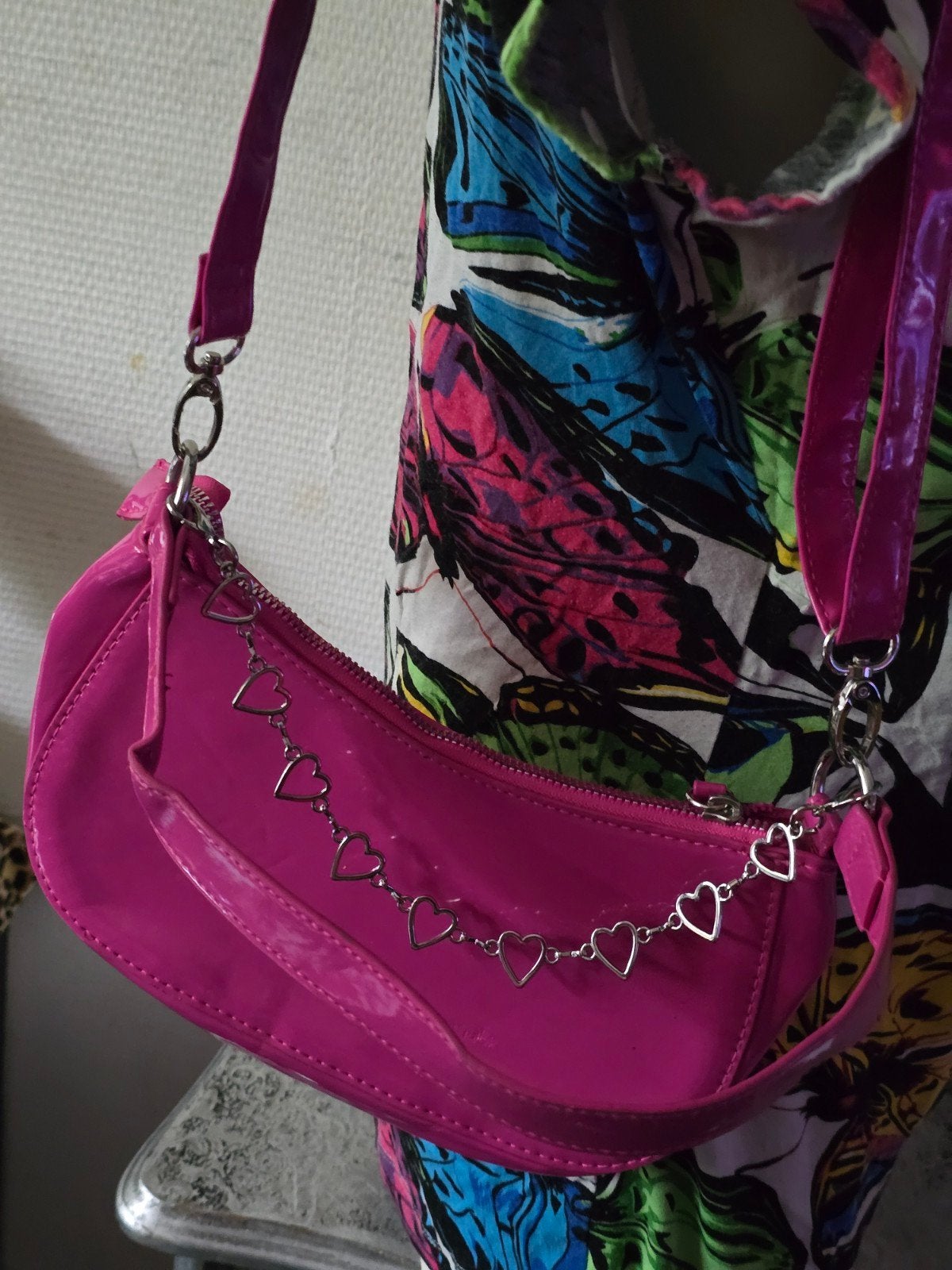 Primark Roze Schoudertasje met Hartjesketting, Sieraden, Tassen en Uiterlijk, Ophalen of Verzenden, Zo goed als nieuw, Roze, Schoudertasje